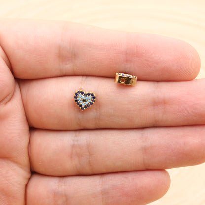 Blue Heart Bead with Zircon Stone