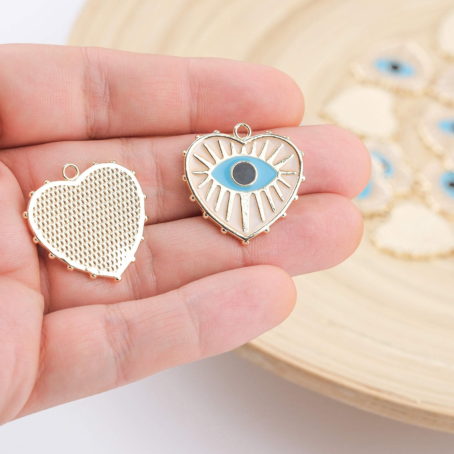 Enameled Heart Sparkling Eye Pendant