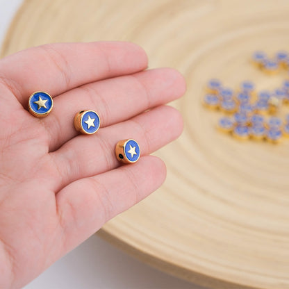 Enameled Embossed Star Beads