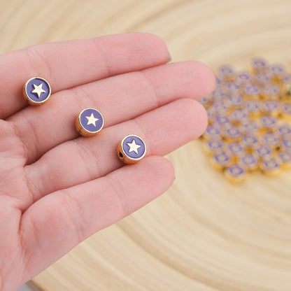 Enameled Embossed Star Beads